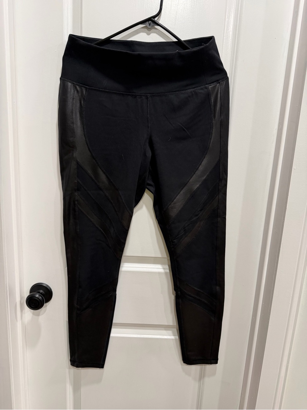 Black High-Waist leather & Mesh Panel Leggings